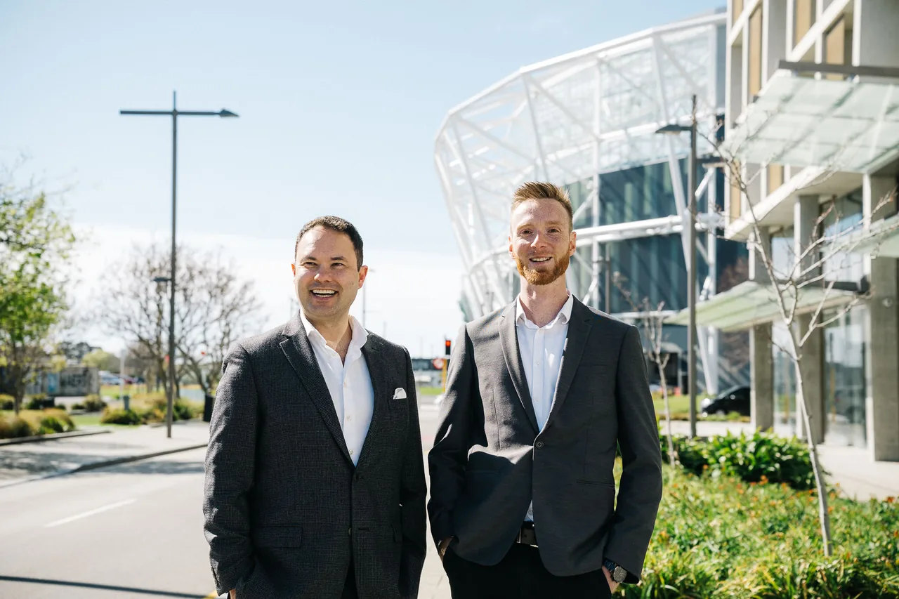 Financial advisers Jonathan Liong and Mitch van der Weert in central Christchurch