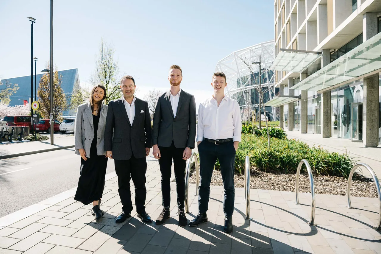 The 9 Yards team in central Christchurch, from left: Ella Shanks, Jonathan Liong, Mitch van der Weert and Robbie Staniford